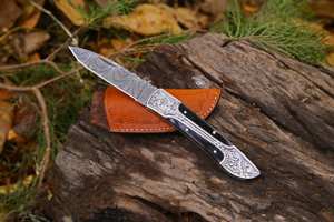 Cuchillo de bolsillo de hoja de acero de Damasco hecho a mano, mango de madera negra, cuchillo utilitario plegable personalizable DIY, regalo OEM para uso Industrial - Product Image 6