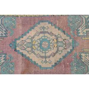 Alfombra Turca Vintage de 1.5x3.1 pies (47x94 cm), Alfombra Persa Azul de Lana - Product Image 2