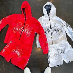 Conjunto corto de dos piezas unisex, chándal personalizado para hombre, chaqueta cortavientos reflectante, chándales, ropa de calle de nailon estampada para invierno - Product Image 1