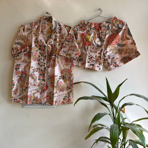Ensemble short de pyjama en coton imprimé à la main XS vêtements de nuit floraux pour femmes vêtements de nuit confortables et respirants à usage domestique vêtements de nuit Sexy Plus doux - Product Image 1