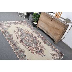 พรมตุรกีโบราณ3.8 x 6.8ft เบจสีเทางานเย็บปะทำด้วยมือผ้าขนสัตว์ลาเท็กซ์การออกแบบสำหรับข้างเตียงสี่เหลี่ยมผืนผ้าห้องโถงสไตล์วินเทจใหม่ - Product Image 3