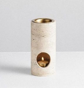 Green Marble Incense Burner <b>Candle</b> Holder with Brass Insert Handmade Stone Aroma Diffuser Tealight Burner for Home Decor Meditat - Product Image 2