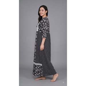 Evolove X Farasha Women's Embossed Floral Butterfly Cotton Quick Dry <b>Maxi</b> Flared Long Nightgown with 3/4 Sleeves Size XS - Product Image 4