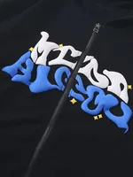 Özel %100 Pamuklu Örme Astarlı Erkekler İçin Cepli Şişirme Baskılı Kapüşonlu Sweatshirt Büyük Beden Toptan