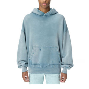 Sweat-shirt à capuche personnalisé avec broderie délavée au soleil, 400 g/m², coton uni, poids lourd, lavage à l'acide, sans cordon, délavé, surdimensionné, pour homme - Product Image 1