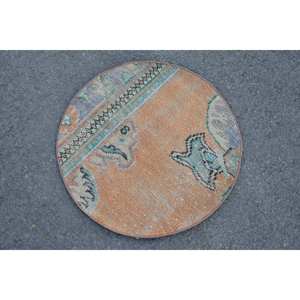 Tapis en laine turque orange et vert vintage de 2,3 pieds et 2,3 pieds Design classique de patchwork pour décor de salon Support en latex de 4m de large - Product Image 2