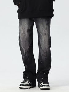 Jean Baggy en Denim Blanchi à Jambe Ultra-Large pour Homme Bleu Clair Jean en Coton Lavé à Jambe Droite pour Homme Streetwear Lourd Grande Taille - Product Image 6