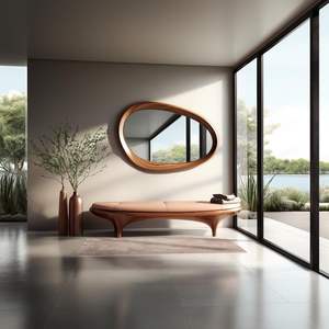 Milieu du siècle moderne véritable noyer asymétrique mur miroir fait à la main en bois décoratif Art déco Design Unique irrégulier mur décor - Product Image 4