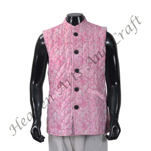 Chaqueta acolchada de algodón para hombre, chaquetas acolchadas hechas a mano de estilo bohemio impresas en bloque, producto a granel hecho a mano - Product Image 3