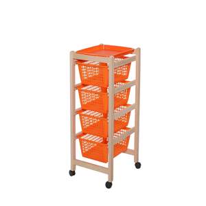Top Beech Wood Organizer Cart With <b>Plastic</b> <b>Baskets</b> - For Entryway Or Hotel Use - Product Image 1