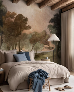 Peinture à l'huile personnalisée peinte à <span class=keywords><strong>la</strong></span> main d'une scène de <span class=keywords><strong>forêt</strong></span> <span class=keywords><strong>lointaine</strong></span>, à utiliser comme papier peint ou revêtement mural pour le canapé du salon - Product Image 2