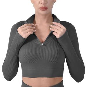 Top Deportivo Corto sin Costuras para Mujer, Nuevo Estilo, Venta al por Mayor, a Prueba de Impactos, Transpirable, Ligero, de Nailon y Elastano, para Fitness - Product Image 1