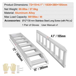 Best Aluminum <b>Loading</b> Ramps 72 In X 15 In Universal For Motorcycle Lawn Mower 2 Pcs <b>Top</b> Hook Attaching - Product Image 6