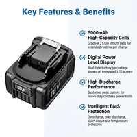 Batterie lithium-ion 18V 5Ah avec affichage numérique, batterie de remplacement rechargeable pour outils électriques sans fil, usine OEM ODM