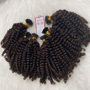 Hot Sale No Tangle Hair Extensions Vietnamese Cuticle Aligned Raw Human Hair Dark Brown Kinky Curly Natural Wave I Tip Vendors - Product Image 4