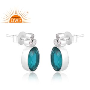 Nueva tendencia Diseño Plata Natural Doublet Santa Maria Aguamarina Cuarzo Cz Piedra preciosa Pendiente Fabricante de joyería personalizada - Product Image 1