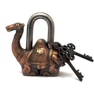 Brass Padlock - <b>Lock</b> with <b>Keys</b> - Working Functional - Brass Made Padlock Camel Antique - Product Image 1