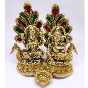 Brass decorative items india Ganesha Lakshmi Diya Oil Lamp for Puja Vastu Figurine Puja Home Decor Idol Brass Items Manufacturer