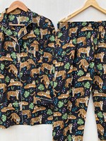 Elegante Conjunto de Pijama de Algodón Puro con Estampado de Tigre para Mujer - Ropa de Dormir Suave para Primavera/Verano y Regalo