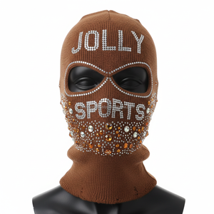 หมวกบาลาคลาวาผู้หญิงสุดหรู ผ้าอะคริลิกหนา 280GSM สีน้ำตาล ประดับคริสตัล พร้อมโลโก้สั่งทำ ช่องตา สำหรับฤดูหนาว - Product Image 6