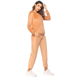 Lady's Winter Velvet Sweat Suit Stand Short Washed Techniques Solid <b>2</b>-<b>Piece</b> Jogger <b>Pants</b> Velour Tracksuits Outfit <b>Set</b> for Women - Product Image 5