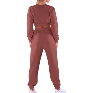 Conjunto de 2 piezas de ropa informal de estilo veraniego para mujer, Tops cortos transpirables con capucha y cremallera, pantalones de chándal holgados de longitud larga, chándal para - Product Image 2