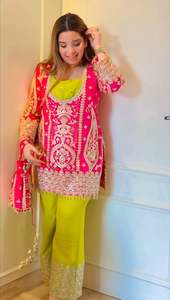 Classique élégant femmes crêpe coton robe broderie florale décontracté court genou longueur conception avec technique tissée 100% coton - Product Image 4