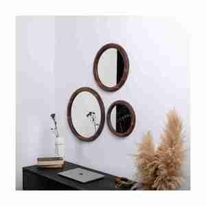Juego de espejo de tocador de madera redondo de alta calidad con marco hecho a mano Venta caliente en la India Uso de pared a un precio razonable - Product Image 1