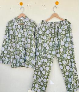 Indio hecho a mano 100% algodón popelina Casual elegante lujo Floral estampado ropa de dormir pijamas Primavera Verano otoño vacaciones mañana - Product Image 1