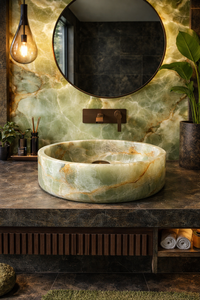 Lavabo de baño de ónix verde premium, lavabo redondo de piedra hecho a mano, lavabo de mármol de lujo para decoración interior de baños - Product Image 2