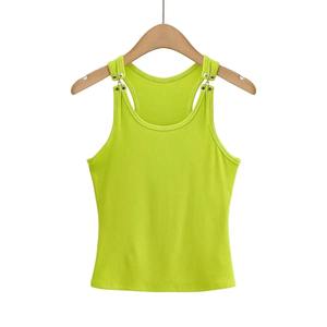 American Style Fashion Sexy Short Sleeve <b>Vest</b> <b>Women's</b> Summer Elastic Slimming Solid Color Hook Buckle <b>Vest</b> <b>Top</b> Trendy - Product Image 2