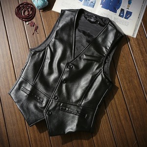 Outwear Biker Leather Waistcoats Mens Clothing Autumn Men Vests <b>Coats</b> Pu Leather <b>Sleeveless</b> Jackets Casual - Product Image 5