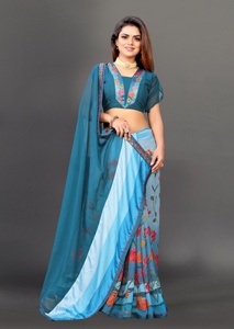 Saris en Georgette de Haute Qualité et Confortables pour Femmes, Style FATEMA FASHION, Design Traditionnel Bollywood, Idéal pour les Fêtes, avec Blouse Spéciale - Product Image 4