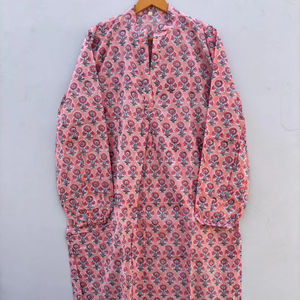 Vestido Midi de algodón étnico de verano hecho a mano para mujer, estampado de bloque Floral, silueta holgada, estilo informal, hasta el suelo, fiesta Natural - Product Image 1