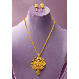 Compra collar pendientes conjunto con chapado en oro de 22 quilates diseño premium collar pendientes conjunto para mujer usar joyería - Product Image 1