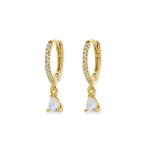 Trending fashion dangle cz earrings women Jewelrygold plated 925 silver Water droplets zircon charms hoop earrings