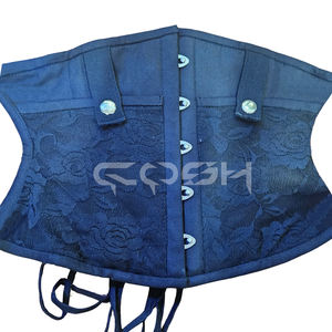 Corset sous-poitrine en dentelle florale bleue en coton avec baleines en acier et fermeture frontale à agrafes |   Corset gothique amincissant pour la taille - Product Image 1
