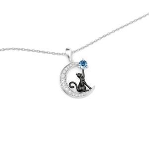 Jeulia Custom <b>Black</b> <b>Cat</b> Moon Pendant Necklace with Birthstone - Product Image 3