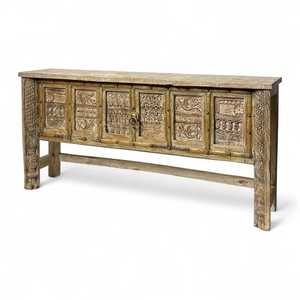 Hand Carved <b>Console</b> <b>Table</b> Solid Oak Wood Handmade <b>Rustic</b> Modern Luxury for Entry Villa Living Room Bedroom Hotel Use Mirrored - Product Image 1