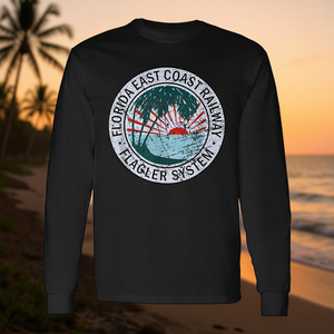 T-shirt vintage a maniche lunghe con stampa tramonto della Florida East Coast Railway, stile vintage promozionale - Product Image 3