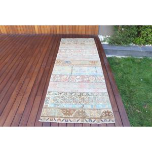 Tapis turc 2,9x8,2 pi (89x250 cm), tapis en laine vintage bleu à bordures - Product Image 1