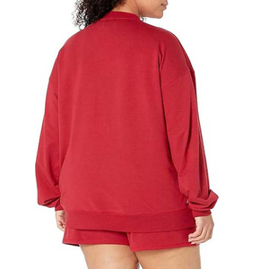 350g surdimensionné automne hiver coton couleur unie col rond pull vêtements pour femmes logo personnalisé décontracté femmes sweat - Product Image 5