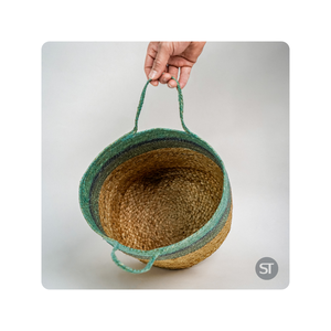 Panier pliable en jonc de mer en jute fabriqué à la main de style moderne pour un rangement polyvalent dans la chambre, la salle de bain et le salon - Product Image 1