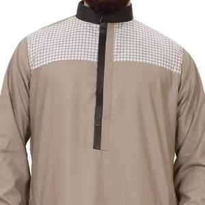 Robe Abaya Arabe Musulmane pour Homme Coupe Ample Manches Longues Col Montant Patchwork Design Broderie Dubai Jubba - Product Image 3