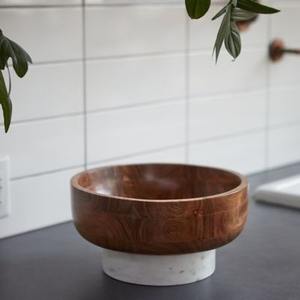 Elegante bandeja de exhibición redonda de madera hecha a mano con base de pedestal para decoración de mesa de lujo para el hogar. - Product Image 3