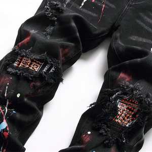 Pantalones Vaqueros de Mezclilla Lavados, Elásticos, Transpirables, con Recubrimiento, para Hombre, Corte Recto, Rotos, con Logotipo Personalizado y Diseño, Servicio OEM - Product Image 3