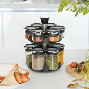 Organisateur de support à épices rotatif avec douze bocaux en verre, emballage en boîte pour le rangement sain des herbes, des assaisonnements et des condiments dans la cuisine - Product Image 4