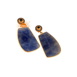 Boucles d'oreilles en argent sterling fin avec diamants naturels et pierres précieuses en saphir bleu Fabricant de bijoux en diamant - Product Image 1