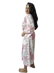 Hermosa Bata de Baño de Algodón con Estampado Floral Hecho a Mano para Mujer con Cierre de Cinturón, Talla - 48 pulgadas - Product Image 3