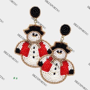 Pendientes de aro con cuentas de muñeco de nieve rojo hecho a mano, accesorios festivos de Navidad chapados en oro, aleación de plata, moda temática de vacaciones - Product Image 3